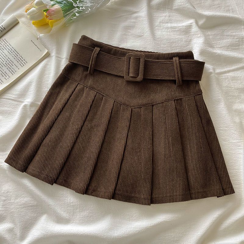 2024 Spring Autumn Winter Corduroy Pleated Skirt Women's Design Sense High Waist Slimming Korean A- Line Skirt Student Skirt - Image 1