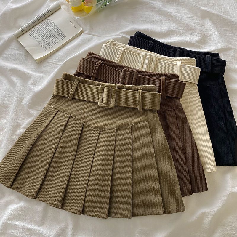 2024 Spring Autumn Winter Corduroy Pleated Skirt Women's Design Sense High Waist Slimming Korean A- Line Skirt Student Skirt - Image 2