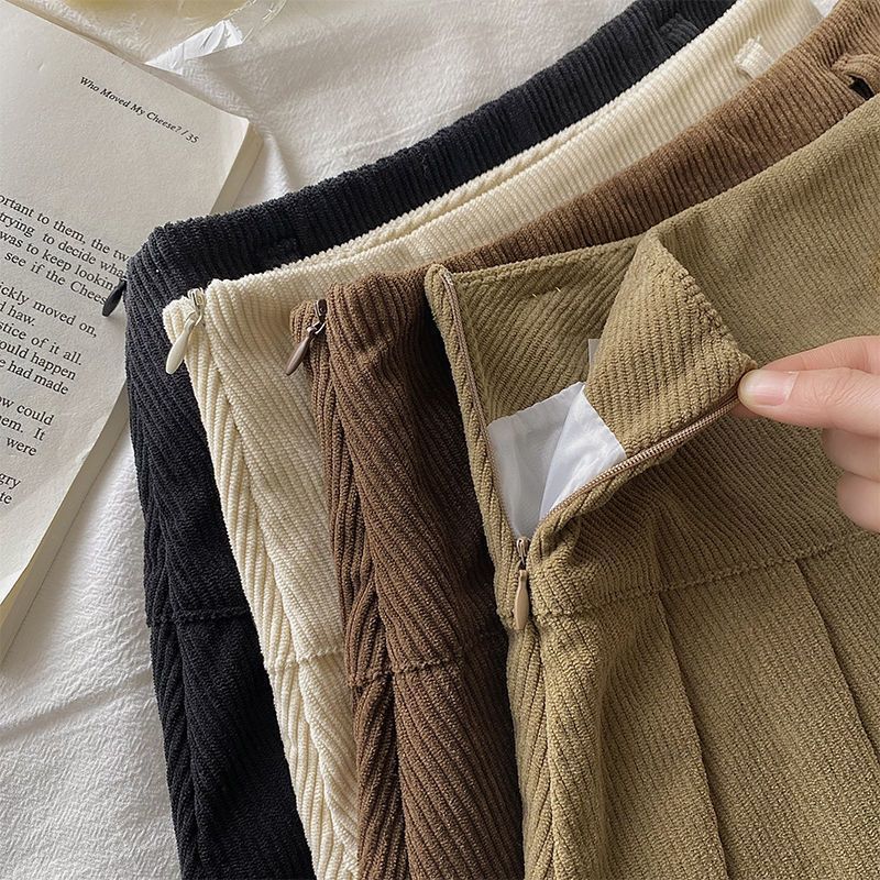 2024 Spring Autumn Winter Corduroy Pleated Skirt Women's Design Sense High Waist Slimming Korean A- Line Skirt Student Skirt - Image 5