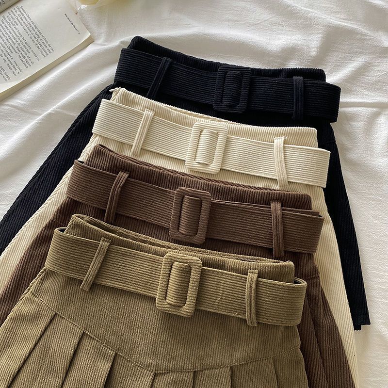 2024 Spring Autumn Winter Corduroy Pleated Skirt Women's Design Sense High Waist Slimming Korean A- Line Skirt Student Skirt - Image 4