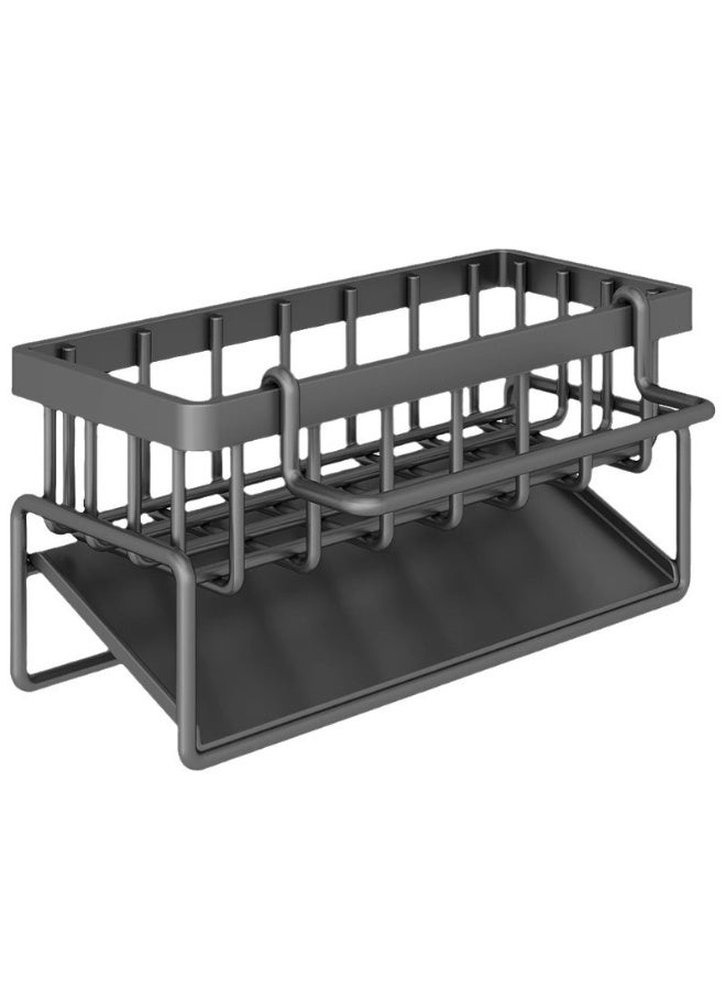 HOMESTAR Kitchen Sink Drainer Rack Carbon Steel Sponge Holder With Sloped Drain Basket Dish Soap Organizer 23x9x11cm - Image 1