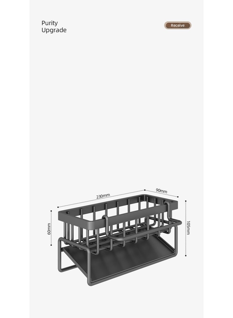 HOMESTAR Kitchen Sink Drainer Rack Carbon Steel Sponge Holder With Sloped Drain Basket Dish Soap Organizer 23x9x11cm - Image 3