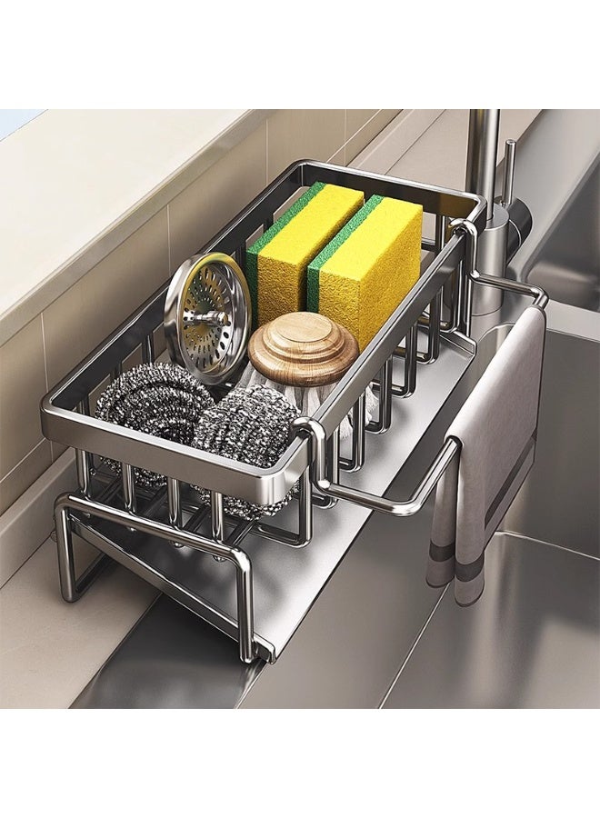 HOMESTAR Kitchen Sink Drainer Rack Carbon Steel Sponge Holder With Sloped Drain Basket Dish Soap Organizer 23x9x11cm - Image 4