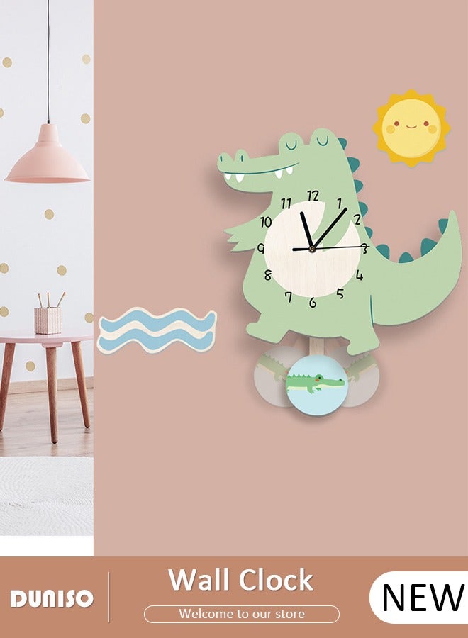 DUNISO Crocodile Hanging Clock, Green Environmental Protection PVC Clocks, Wall Clock for with Swing Tail Pendulum, Mute Pendulum Clocks for Boy Room - Image 1