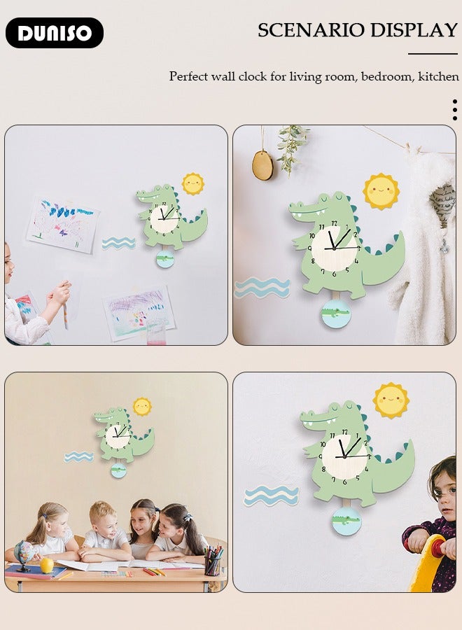 DUNISO Crocodile Hanging Clock, Green Environmental Protection PVC Clocks, Wall Clock for with Swing Tail Pendulum, Mute Pendulum Clocks for Boy Room - Image 2