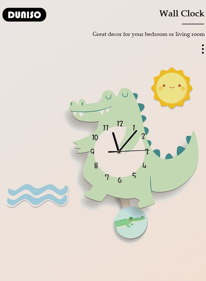 DUNISO Crocodile Hanging Clock, Green Environmental Protection PVC Clocks, Wall Clock for with Swing Tail Pendulum, Mute Pendulum Clocks for Boy Room - Image 3