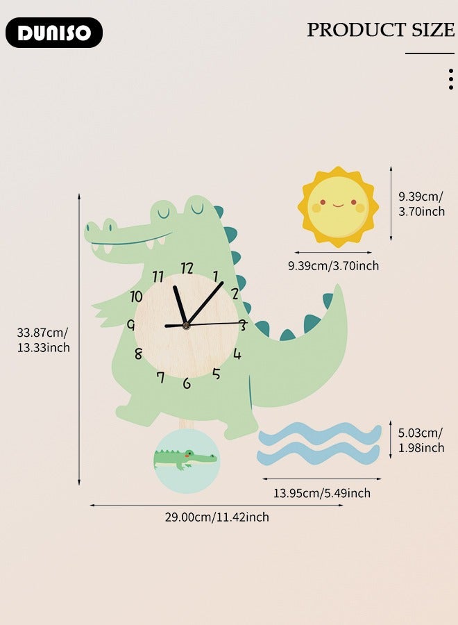 DUNISO Crocodile Hanging Clock, Green Environmental Protection PVC Clocks, Wall Clock for with Swing Tail Pendulum, Mute Pendulum Clocks for Boy Room - Image 4