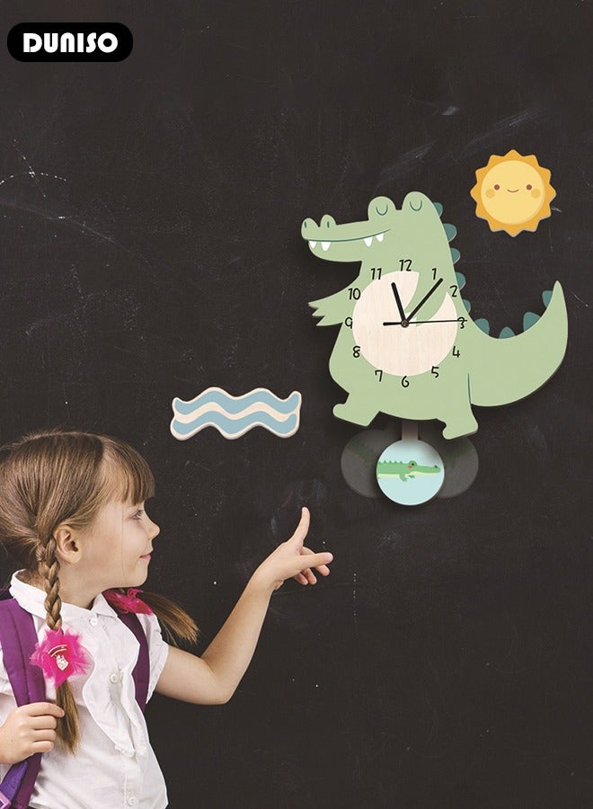 DUNISO Crocodile Hanging Clock, Green Environmental Protection PVC Clocks, Wall Clock for with Swing Tail Pendulum, Mute Pendulum Clocks for Boy Room - Image 5