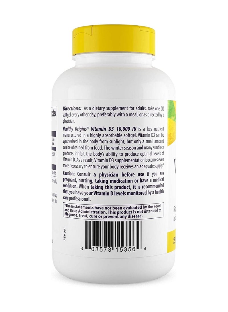 Healthy Origins Vitamin D3 10,000 IU Supports Bone Health and Immune Function, NON GMO, 3RD Party Tested Dietary Supplement - 250 MCG 360 Softgels  - Image 3