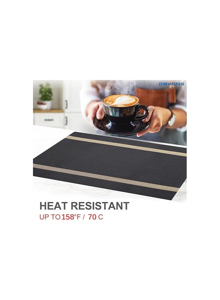 Placemats Set of 6, Heat Resistant PVC Placemats, Washable Easy Clean Table Mats 45x30 cm (A-Black Gold) - Image 1