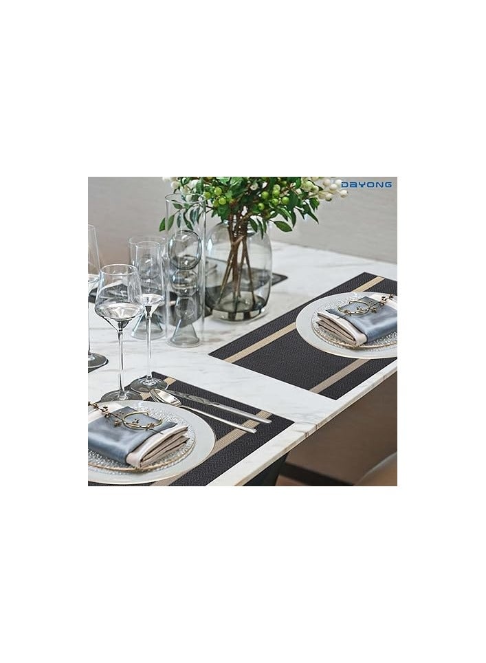 Placemats Set of 6, Heat Resistant PVC Placemats, Washable Easy Clean Table Mats 45x30 cm (A-Black Gold) - Image 4