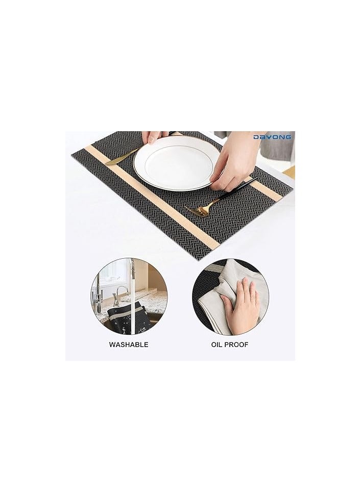 Placemats Set of 6, Heat Resistant PVC Placemats, Washable Easy Clean Table Mats 45x30 cm (A-Black Gold) - Image 5