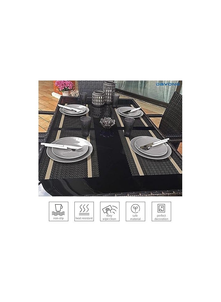 Placemats Set of 6, Heat Resistant PVC Placemats, Washable Easy Clean Table Mats 45x30 cm (A-Black Gold) - Image 3