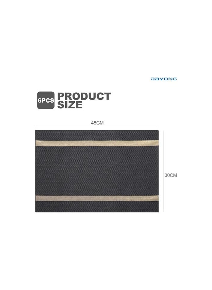 Placemats Set of 6, Heat Resistant PVC Placemats, Washable Easy Clean Table Mats 45x30 cm (A-Black Gold) - Image 2