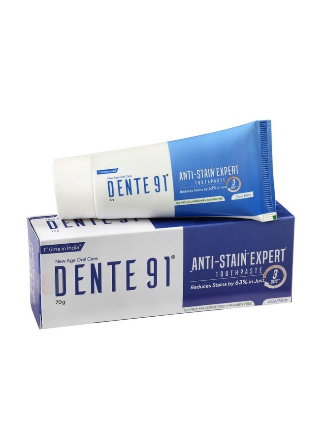 DENTE91 - Anti-Stain Expert Toothpaste For Stain Removal &Teeth Whitening | Protects Against Dental Caries & Strengthens Enamel | Reduces 63% Stains In Just 3 Days | 70G (Pack Of 1) - Image 1