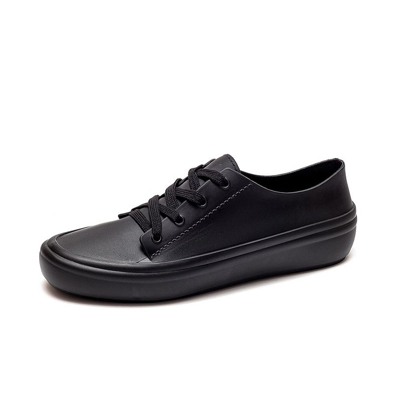 2024 New PVC Simple Solid Womens Flats Rain Shoes Fashionable All-Season1901 shallow black 1901 shallow black 
