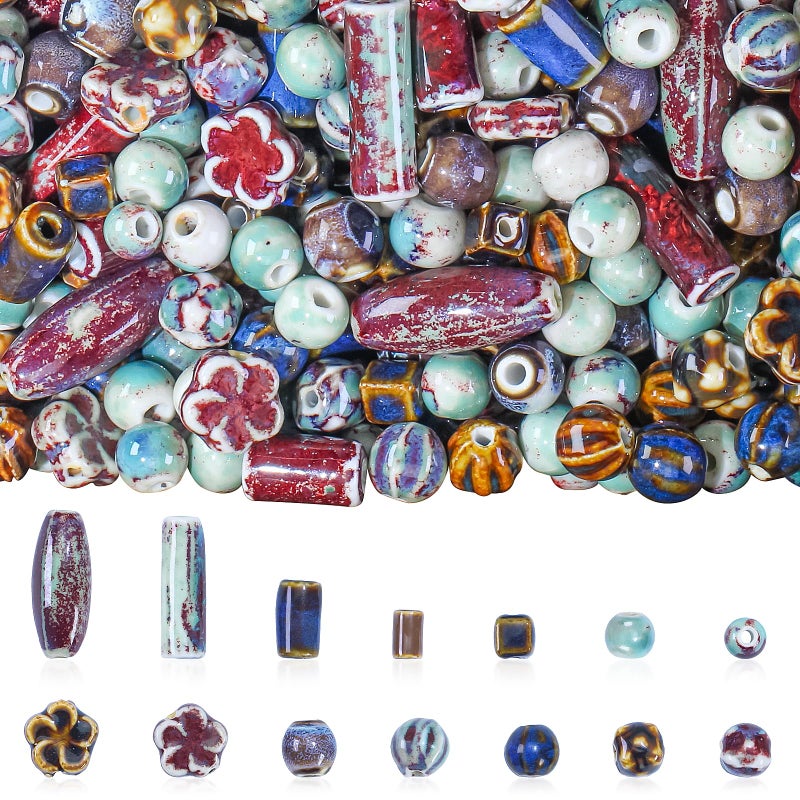 Clearain Mixed Unique Beads for Jewelry Making, Bulk Assorted Ceramic Large Hole Porcelain Beads for Crafts, Bracelets Necklace Earrings (Mixed 0.4 lb) - Image 1