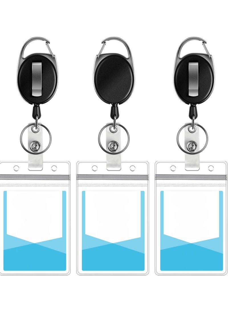 Generic Black Heavy Duty Retractable Badge Holder with Carabiner Reel with Belt Clip Key Keychain Badge Holders Carabiner Ring and Waterproof Vertical ID Card Holders for Name Card ID Card 3  - Image 1