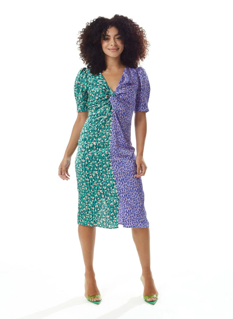 Liquorish Green and Purple Abstract Print Dress