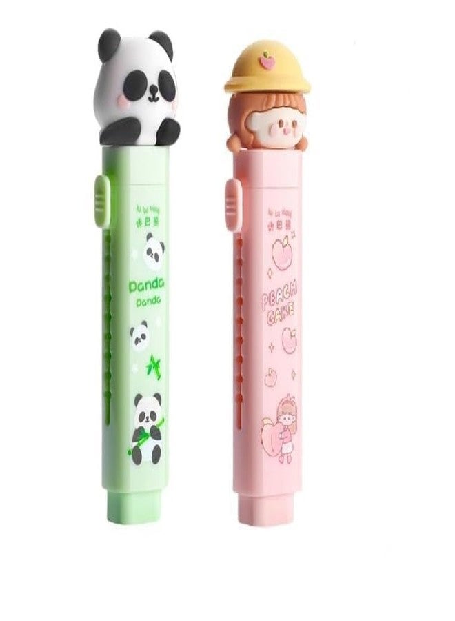JADUNATH Cartoon Shaped Cute Erasers Push Pull Design Retractable Erasers Pastel Aesthetic Pencil Eraser Cute Rubber for Kids Students School Office Stationery (Green + Pink) - Image 1