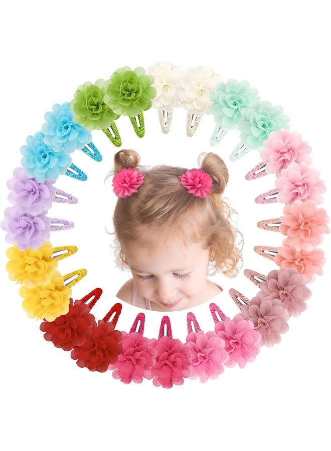 DeD 24PCS 2.7" Chiffon Flower Hair Bows Clips Flower Tiny Hair Clips Fine Hair for Girls Infants Toddlers Set of 12 Pairs - Image 1