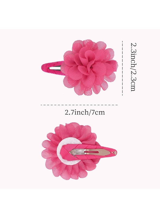 DeD 24PCS 2.7" Chiffon Flower Hair Bows Clips Flower Tiny Hair Clips Fine Hair for Girls Infants Toddlers Set of 12 Pairs - Image 2