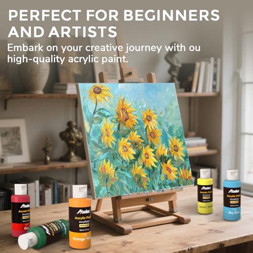 ABEIER Acrylic Paint Set, 56 Colors (2oz/60ml), Matte Finish, Waterproof, Rich Pigments, Non-Toxic Paints for Painting on Canvas Crafts Wood Ceramic, Fabric Ideal for Beginners and Students - Image 5