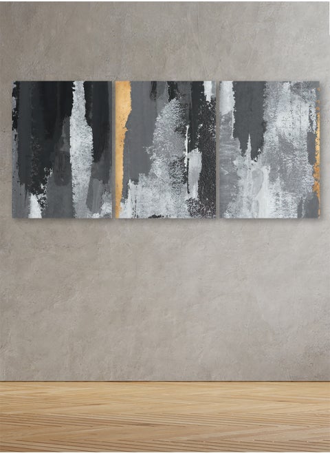 Set Of 3 Framed Canvas Wall Arts Stretched Over Wooden Frame with an Abstract Design