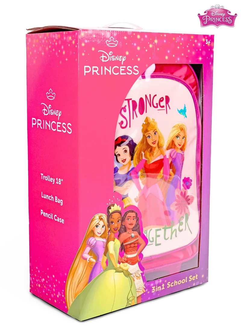 Disney Princess 5-in-1 Trolley School Bag Set - Ergonomic Backpack, Water Bottle, Lunch Box, Insulated Bag & Pencil Case, Lightweight & Durable, for Girls 6+, Perfect for School & Travel