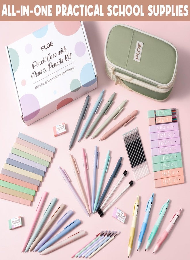FLOE 65PCS Aesthetic School Supplies with Cute Pencil Case, Pastel Highlighters Gel Pens Mechanical Pencils Set 0.5 0.7 & 2.0mm, Office Back to School Supplies College Essentials Kit Student Stationary Set - Image 4