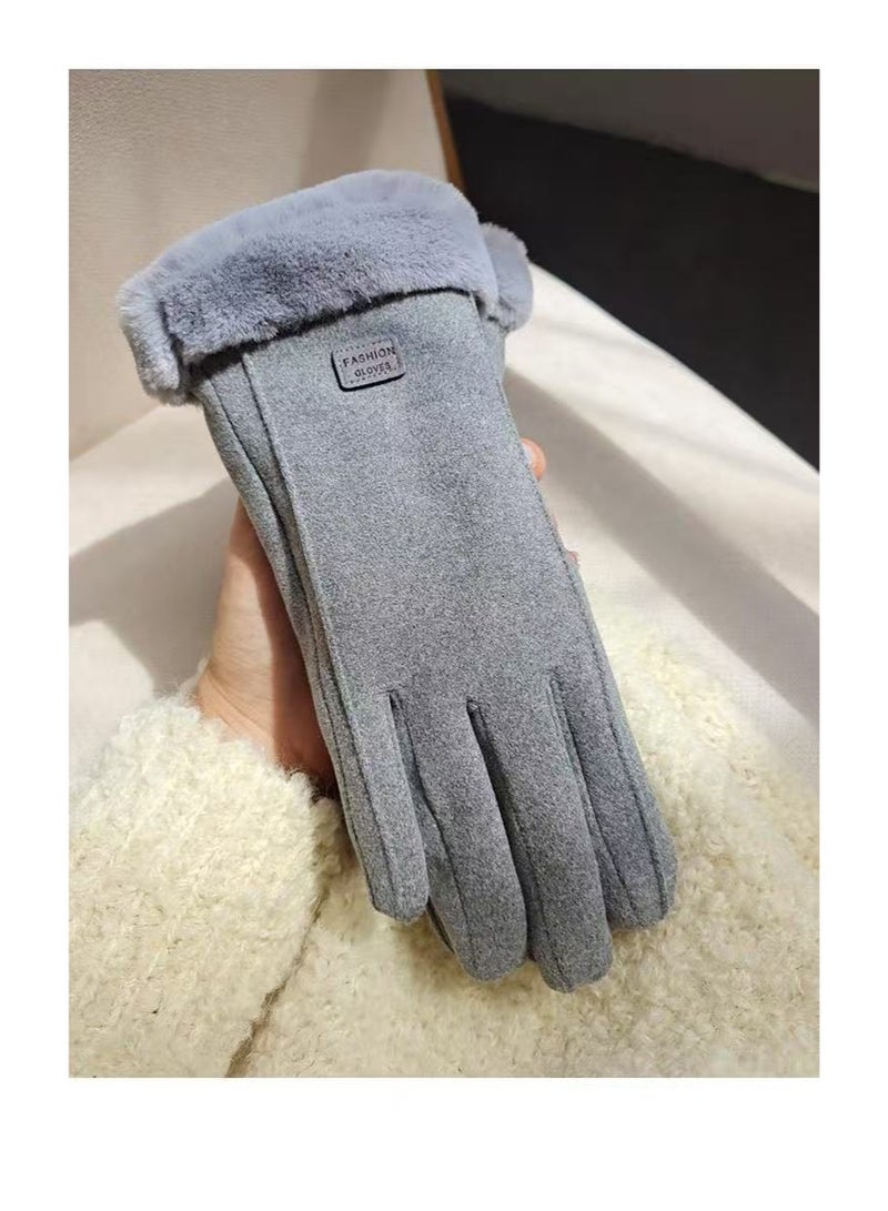 Winter Warm Touch Screen Gloves for Women – Thick Fleece Lined Suede Gloves, Windproof Thermal Gloves for Outdoor Cycling, Driving & Daily Wear - Image 3