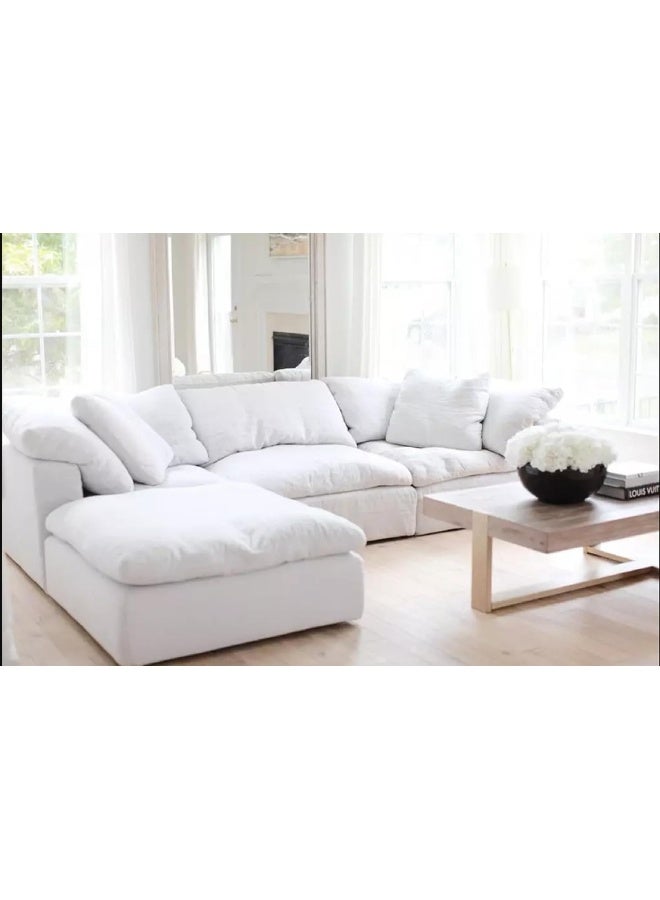 Zayn comforts Minimalist Nordic 4-Seater Sofa Set with Ottoman, Filled with Dacron for a Modern and Serene Living Room Atmosphere (White) - Image 2