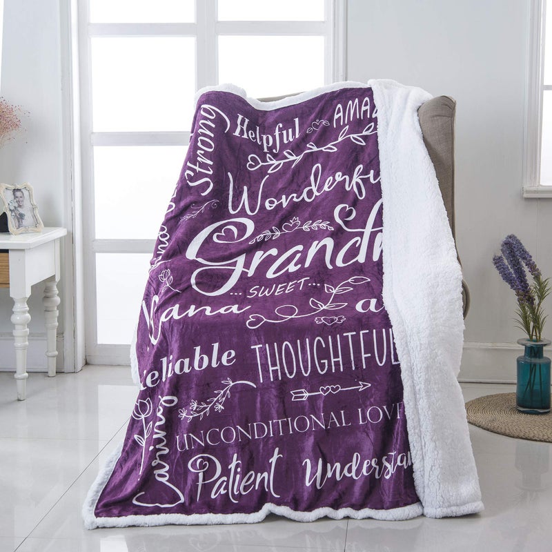 Piwaka Piwaka Grandma Blanket  Mothers Day  Birthday Gift for Grandma from Grandkids Soft Cozy Throw Blanket for Grandmother Nana Abuela Gigi Sentimental Present to Celebrate Love and Warmth Purple 