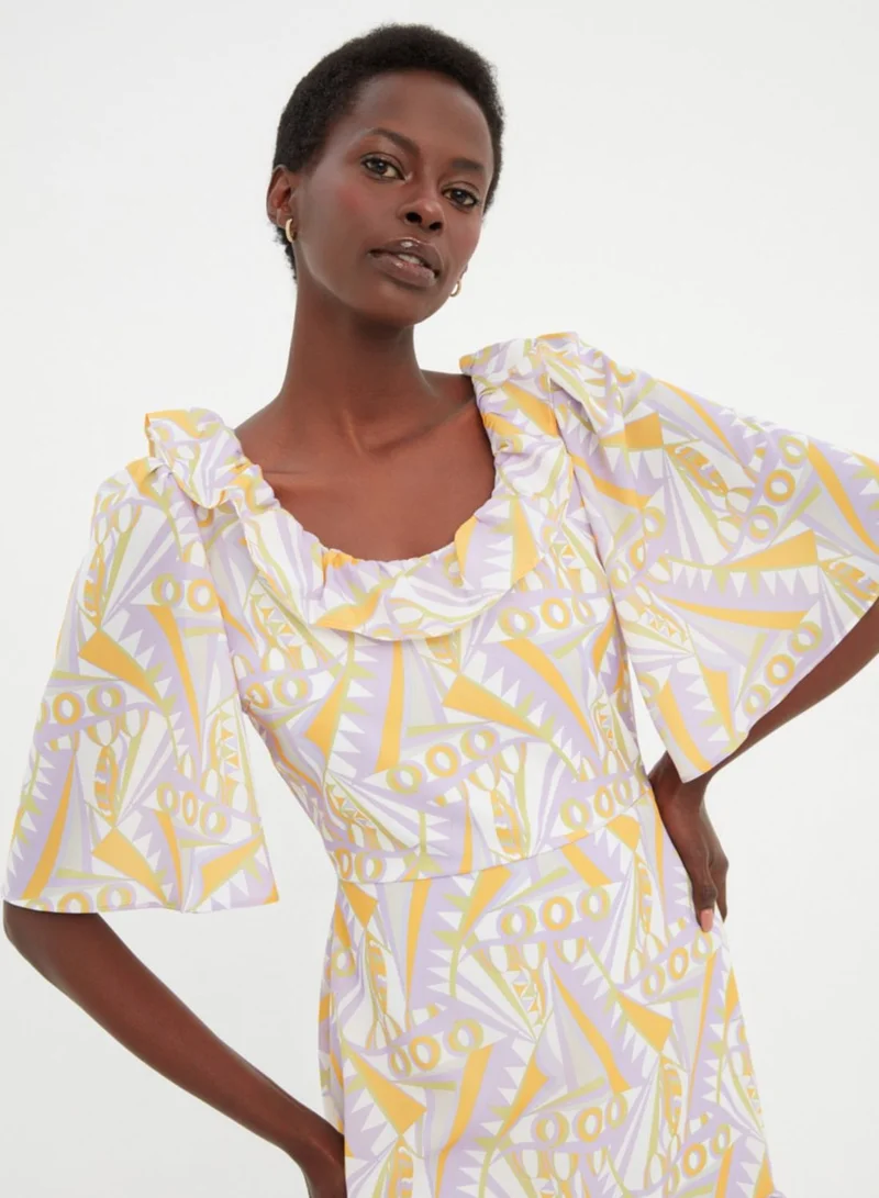 trendyol Printed Ruffle Mini Dress