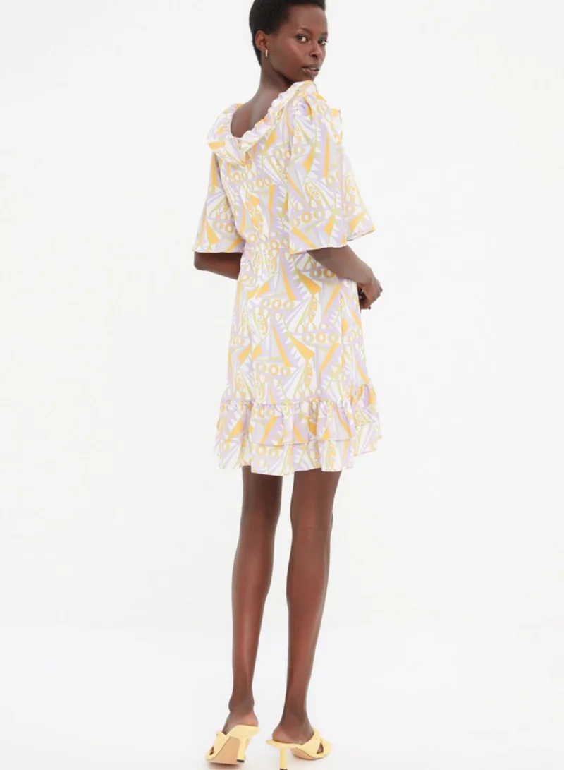 trendyol Printed Ruffle Mini Dress