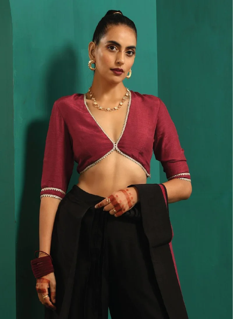 ترو برونز trueBrowns Maroon Silk Gota Blouse
