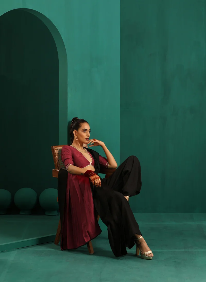ترو برونز trueBrowns Maroon Silk Gota Blouse