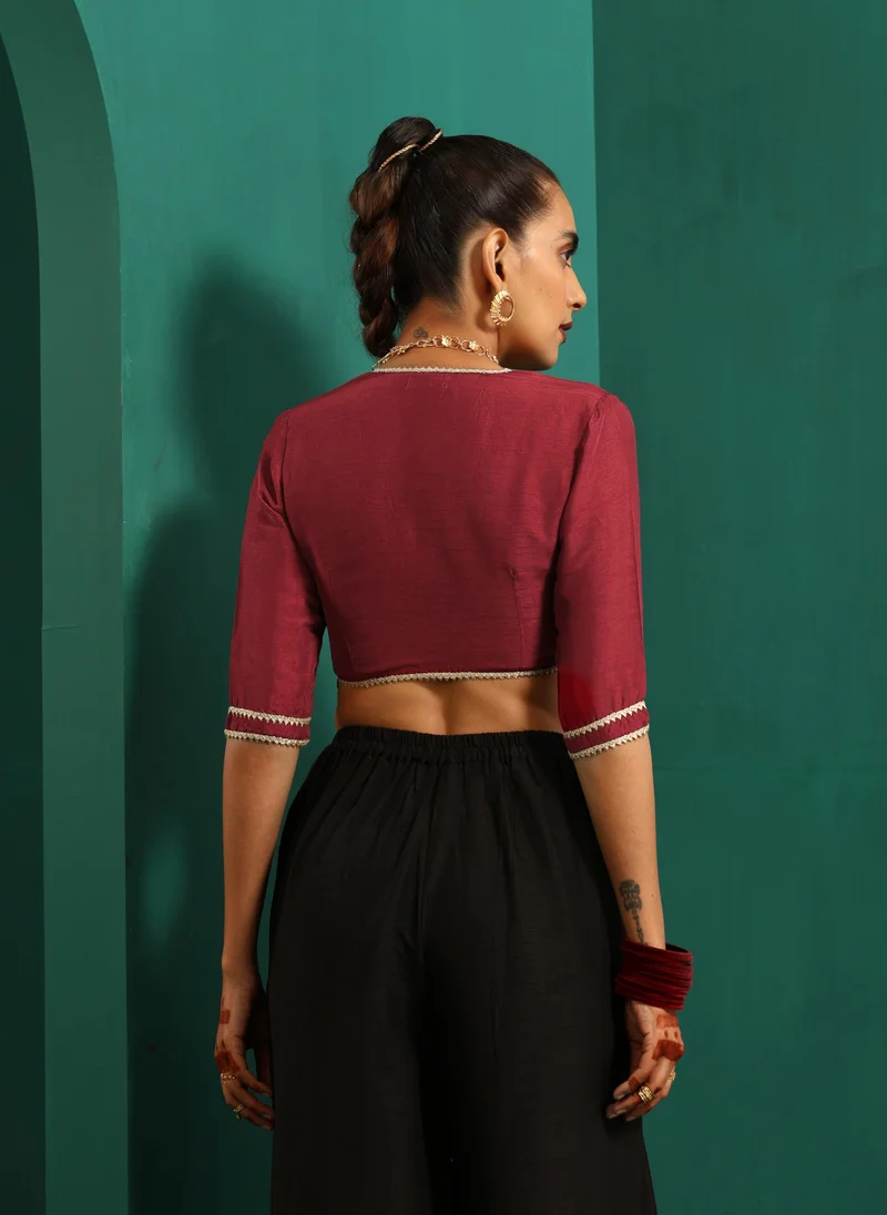 ترو برونز trueBrowns Maroon Silk Gota Blouse
