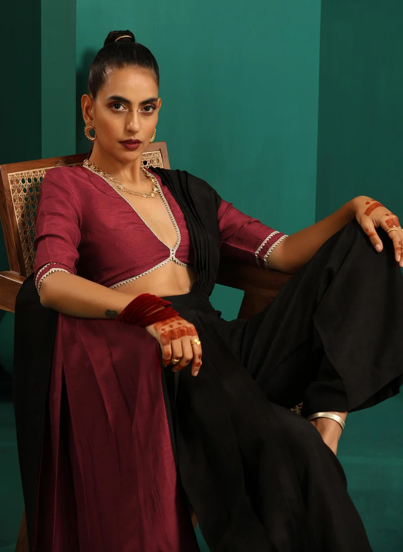 ترو برونز trueBrowns Maroon Silk Gota Blouse