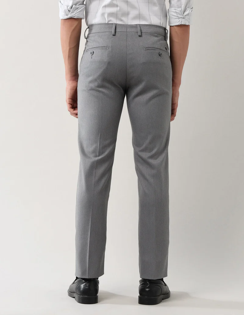Arrow Grey Regular Fit Textured Trousers for Men | Best Price UAE