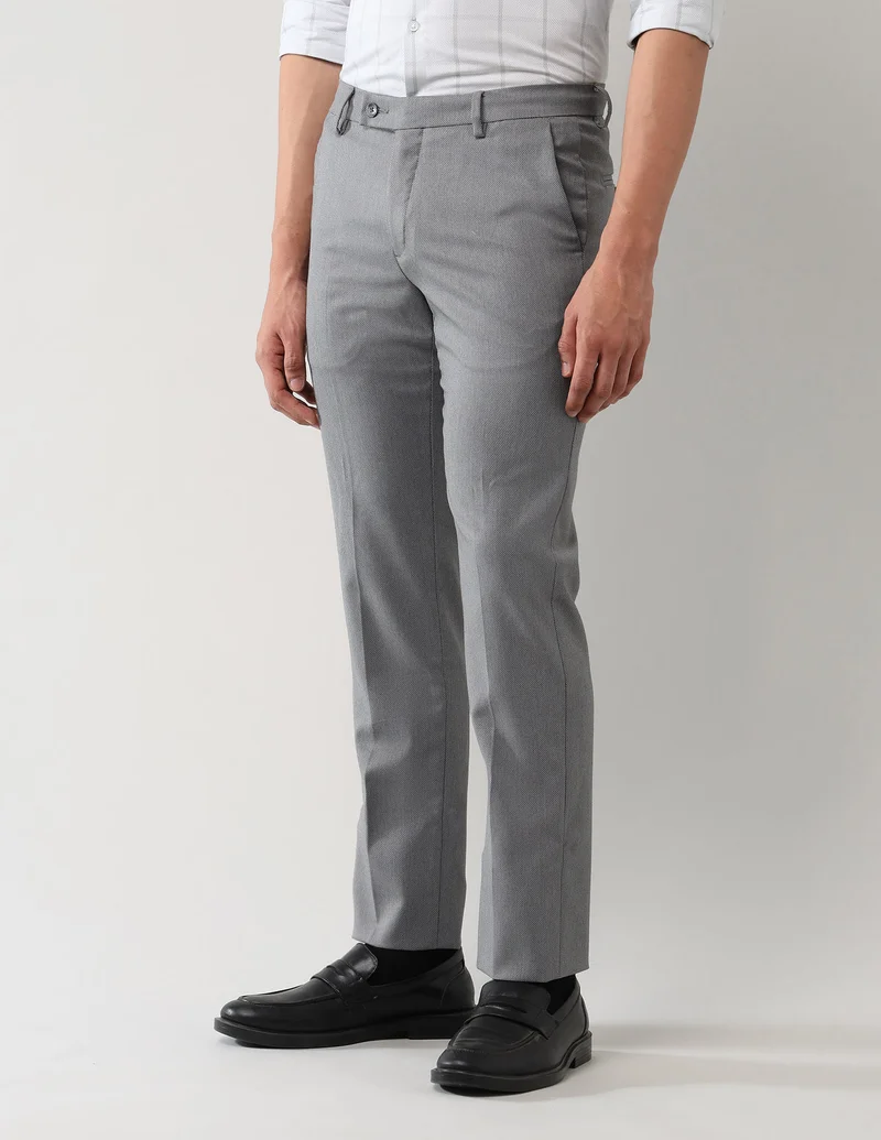 Arrow Grey Regular Fit Textured Trousers for Men | Best Price UAE