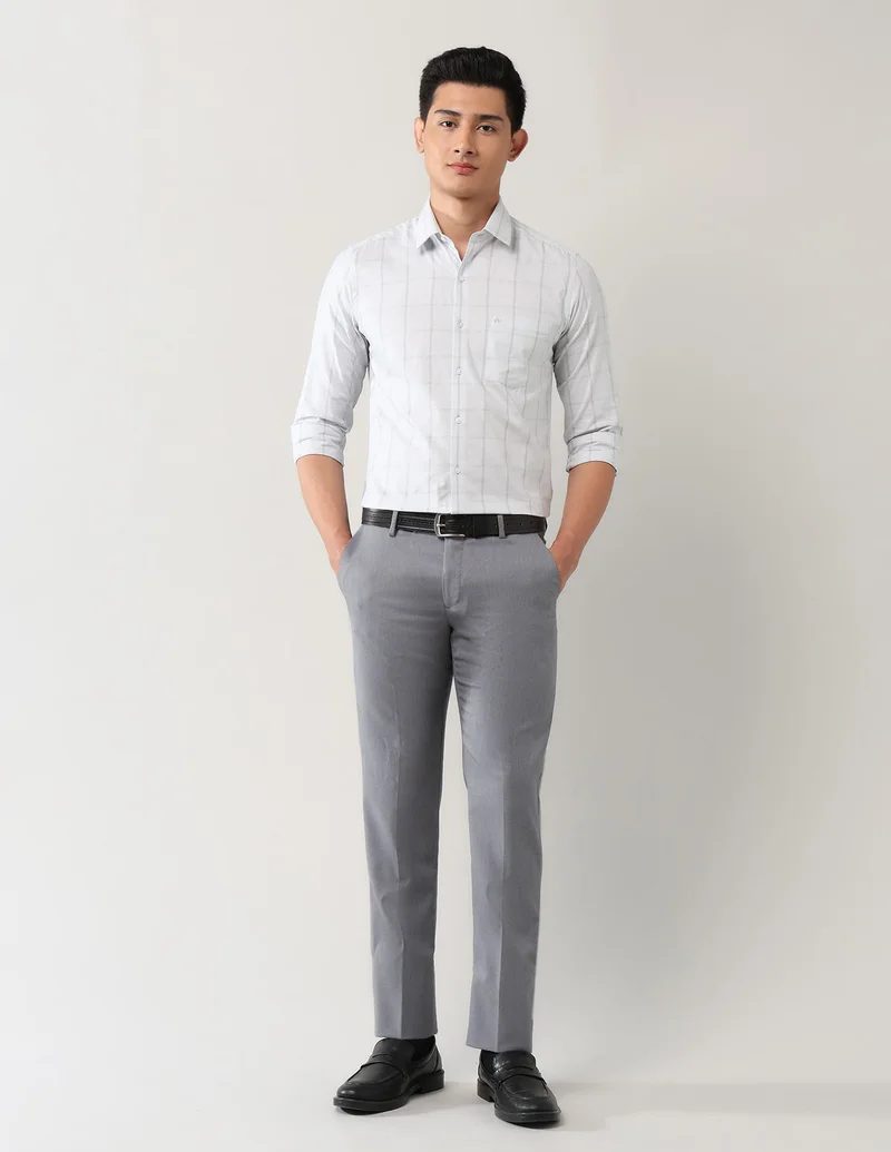 Arrow Grey Regular Fit Textured Trousers for Men | Best Price UAE