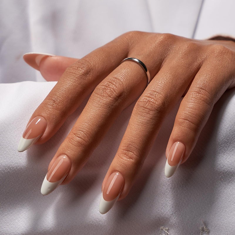 BTArtbox French Tip Press On Nails - Medium Press On Nails Almond, Natural Fake Nail with Nail Glue, Brown Glue On Nails in 16 Sizes - 32 Fake Nails Kit, Capable - Image 2