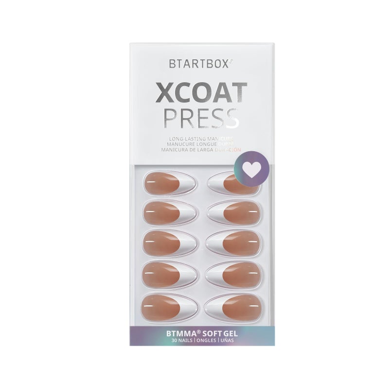 BTArtbox French Tip Press On Nails - Medium Press On Nails Almond, Natural Fake Nail with Nail Glue, Brown Glue On Nails in 16 Sizes - 32 Fake Nails Kit, Capable - Image 3
