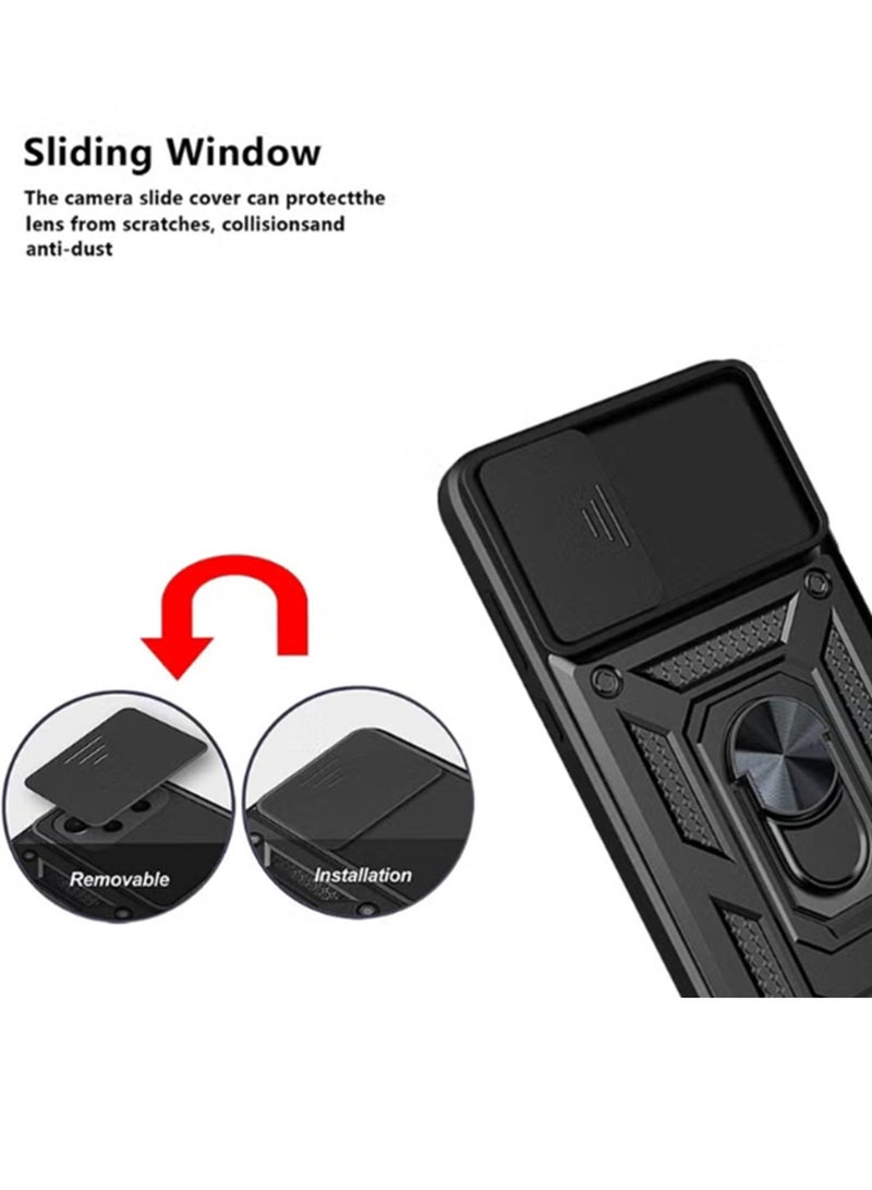 for Infinix Note 50 S Case Cover, Slide Camera Lens Cover, Magnetic Ring Holder Kickstand Protective Phone Case for Infinix Note 50 S, Black.  - Image 2