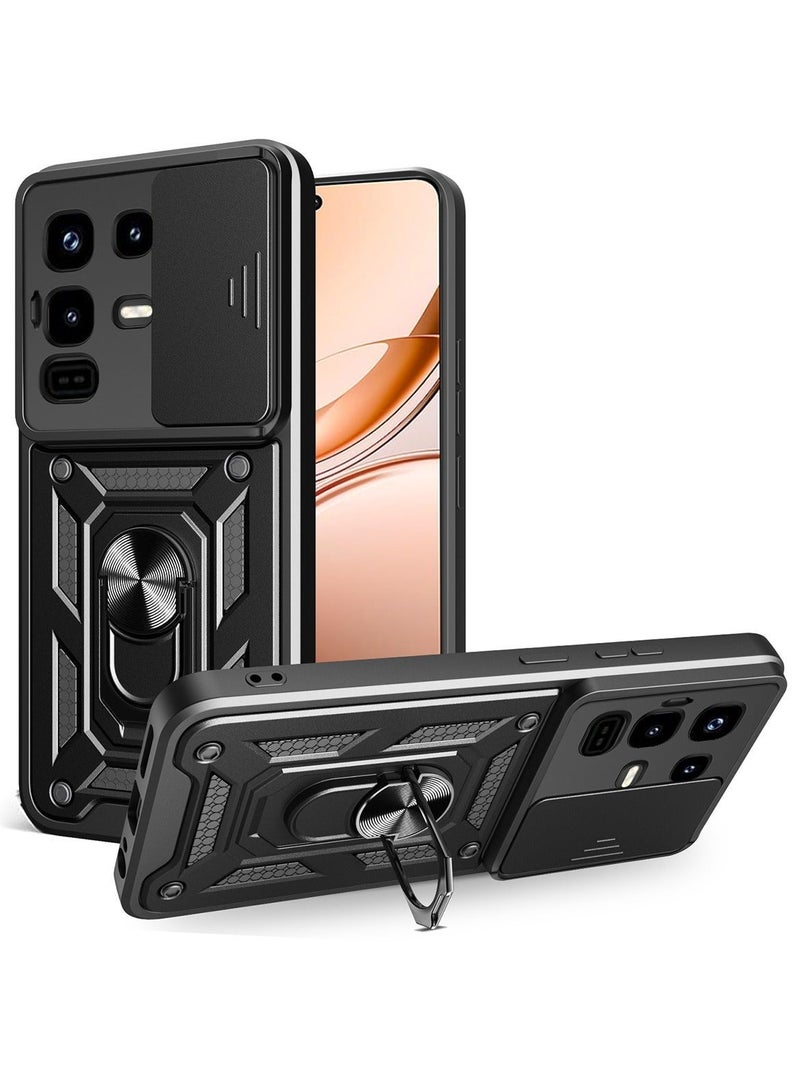 for Infinix Note 50 S Case Cover, Slide Camera Lens Cover, Magnetic Ring Holder Kickstand Protective Phone Case for Infinix Note 50 S, Black. - Image 1