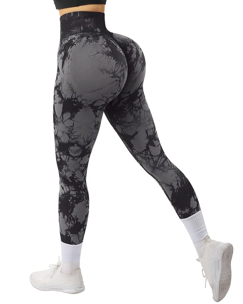 SUUKSESS Scrunch Butt Lifting Seamless Leggings for Women Booty High Waisted Workout Yoga Pants (Black Tie Dye, M) - Image 5