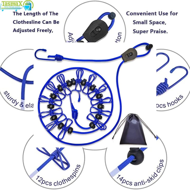 TASMAX cloth line rope rope for cloth drying cloth drying rope with hooks rope for drying clothes hanging rope with 12 clips for clothes drying wire for clothes drying cloth rope for drying clothes - Image 2
