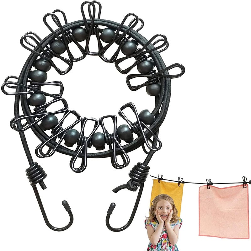 TASMAX cloth line rope rope for cloth drying cloth drying rope with hooks rope for drying clothes hanging rope with 12 clips for clothes drying wire for clothes drying cloth rope for drying clothes - Image 1
