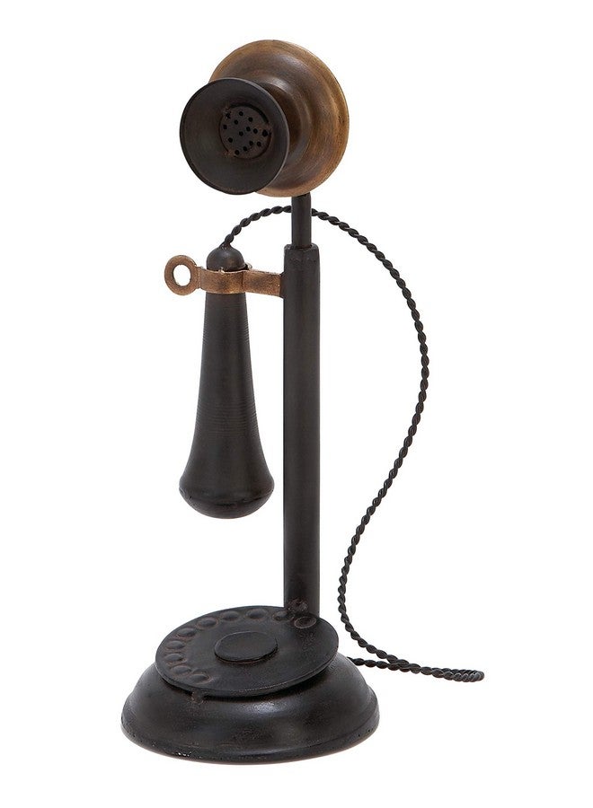 ديكو 79 تمثال زخرفي معدني على شكل هاتف من طراز ديكو 79، تمثال ديكور منزلي على طراز عتيق، بقاعدة متدرجة وتفاصيل سلك لولبي، تمثال مميز، 5 × 5 × 13 بوصة، أسود - Image 1